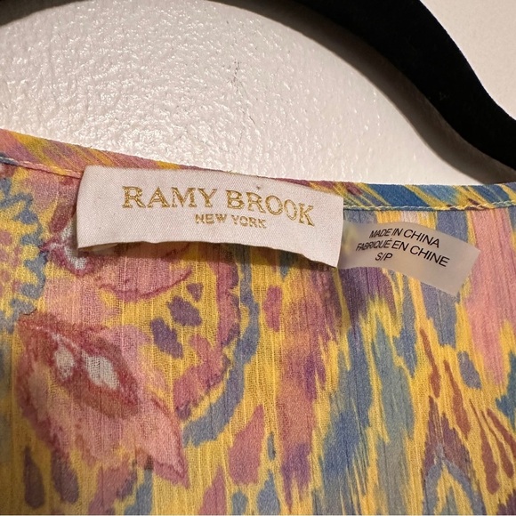 Ramy Brook Evie Paisley Print Tie Front Peplum Sheer Sleeve Blouse Yellow Small - Picture 4 of 5